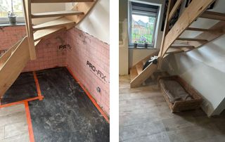 travaux de plafonnage avec membrane sous escalier