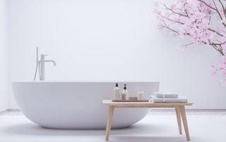 baignoire design dans salle de bain blanche