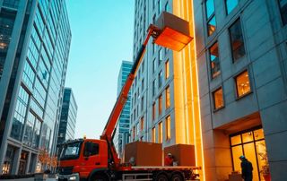 élévateur dans une rue avec immeubles