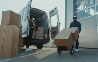 Hommes déchargeant une camionnette de déménagement