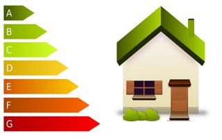 illustration imagée de l'étiquette énergétique à côté d'une maison